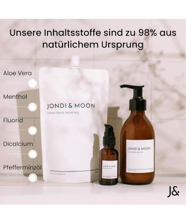 Jondi&Moon Natural Cosmetic Toothpaste - 250ml Glass Bottle - Refillable Toothpaste Dispenser with Natural Ingredients for White Teeth - Vegan Flouride Menthol - Buy Online on GoSupps.com