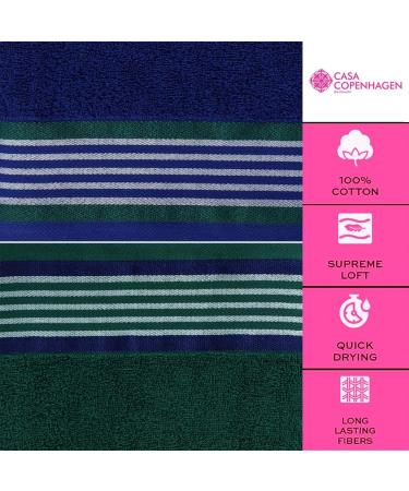 CASA COPENHAGEN 550 GSM 12x12 Inches Washcloths Towels Set of 24 - Super Soft Egyptian Cotton Towels for Bathroom & Kitchen in Wimbledon Blue and Green - Buy Online on GoSupps.com