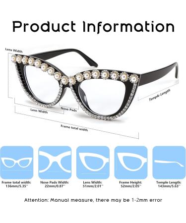 FEISEDY Diamond Blue Light Blocking Cat Eye Glasses for Women - Rhinestone Oversized Anti Eyestrain Computer Glasses Frame B2358 - 51mm - Buy Online on GoSupps.com