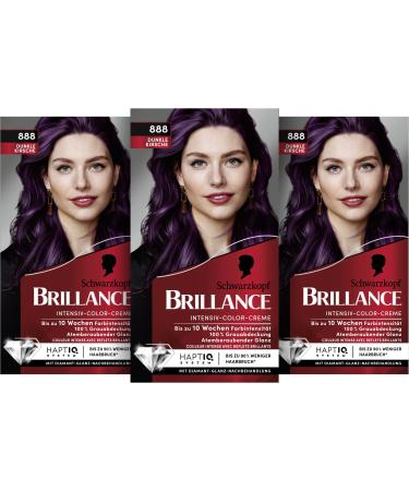 Schwarzkopf Henkel Brillance Intensive Color Cream 888 Dark Cherry 160 ml permanent hair color with diamond shine and nourishing conditioner for 10 weeks of color intensity 888 Dark Cherry 480 ml 1er Pack