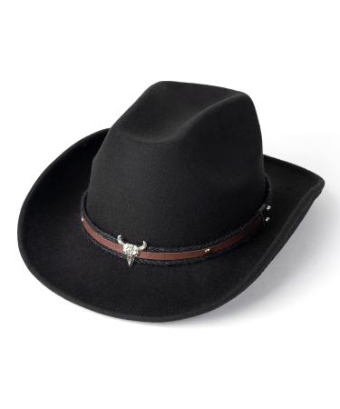 HUDANHUWEI Men Women Wide Brim Cowboy Hat Pinch Front Cowgirl Hat Z-black