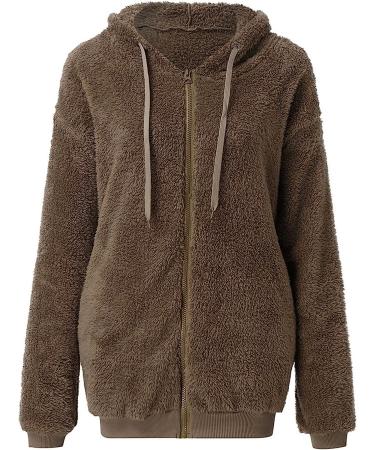 Warm Plush Hooded Winter Coat for Women | Zip Up Drawstring Jacket in Brown | Plus Size 5X-Large - Buy Online on GoSupps.com