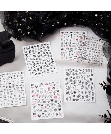 NICENEEDED 6 Sheets Black Punk Style Nail Art Stickers Snake Skull Gothic design Decals Nail Supplies Black Mixed Pattern Nail Art Decorations for DIY Acrylic Nails - Buy Online on GoSupps.com