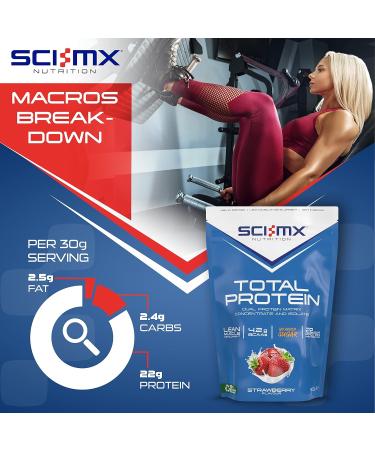 SCI-MX Total Protein Duo Muscle Building Powder - Strawberry Flavour 900g (30 Servings) - Buy Online on GoSupps.com