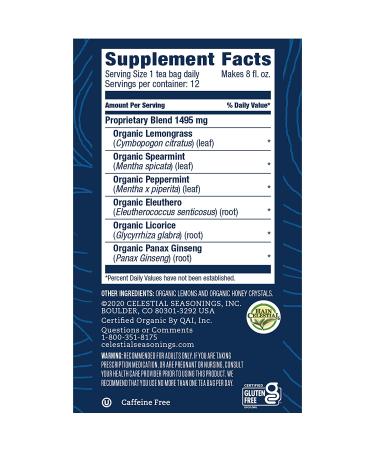 Celestial Seasonings Mood Tonic Tea - Ginseng Lemon Mint, Caffeine-Free, 12 Bags - Buy Online on GoSupps.com