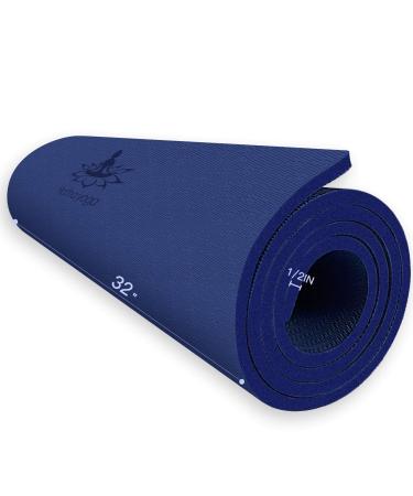 Hatha Yoga Extra Thick TPE Yoga Mat - 72"x 32" Thickness 1/2 Inch -Eco Friendly SGS Certified - With High Density Anti-Tear Exercise Bolster For Home Gym Travel & Floor Outside Blue