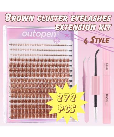 Eyelash Clusters Extension Kit - 40D+60D Mix Individual Lashes with Glue & Tweezers for DIY Wispy Look (Brown-SET2 - Buy Online on GoSupps.com