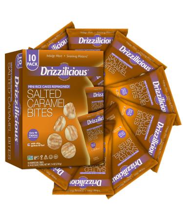 Drizzilicious Salted Caramel 10 Pack | Mini Snack Chocolatey Rice Cakes | Vegan Air Popped Chia, Quinoa, Flax Snacks