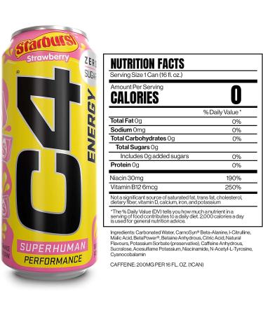 Cellucor C4 Energy Drink STARBURST Strawberry | Sugar Free Pre Workout Drink | Pack of 12 - 16 Fl Oz - Buy Online on GoSupps.com