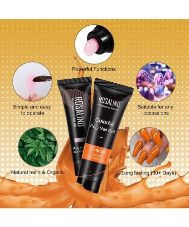 ROSALIND Orange Poly Nail Gel Kit 6 Colors 15ml Pink Clear Glitters Blue Orange and Black Nail Builder Gel Extension Tubes SetDIY Manicure at Home (Bright Multicolors) - Buy Online on GoSupps.com