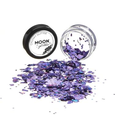 Moon Glitter Purple Chunky Holographic Glitter - 3g | Cosmetic Festival Makeup for Face, Body, Nails, Hair, Lips - Buy Online on GoSupps.com