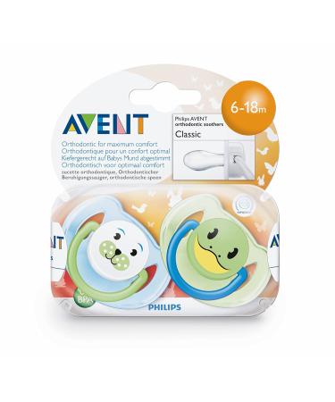 Philips Avent SCF182/14 Classic Pacifier 6-18M for Boys - Blue/Green Animal Design (2 Pack) | International Shipping - Buy Online on GoSupps.com