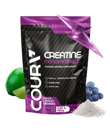 COURA Creatine Monohydrate Lemon-Berries Flavor - Sports Supplement - Strength and Endurance - Ideal for Intense Workouts - Gluten Free - Bottle Free - 450g