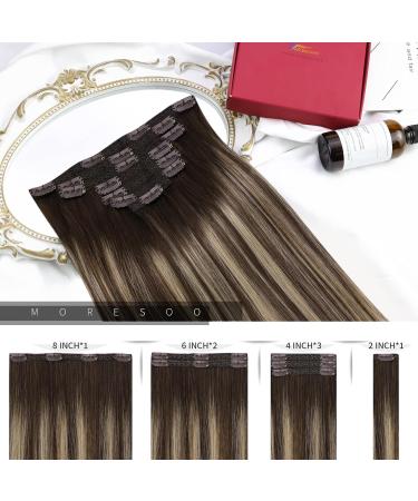 Moresoo Dark Brown with Caramel Blonde Clip in Human Hair Extensions - 7 Pieces/120g, 60cm, Real Human Hair #4/27/4 - Buy Online on GoSupps.com