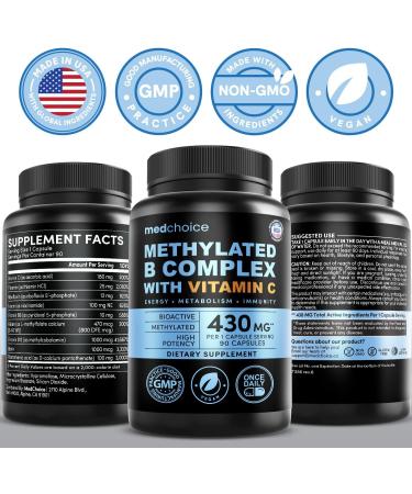 9-in-1 Methylated B Complex with Vitamin C, B Complex, B12 & L-5-MTHF - Vegan, Non-GMO, Gluten-Free & GMP-Certified Energy, Brain & Wellness Daily Methylcobalamin Multivitamin (90 Servings, Pack of 1) 90 Count (Pack of 1) - Buy Online on GoSupps.com