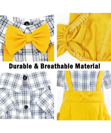 Striped Onesies Dog Shirt in Yellow | Pet Plaid Overalls Apparel | Small Dog Costume with Bowtie - X-Small - Buy Online on GoSupps.com
