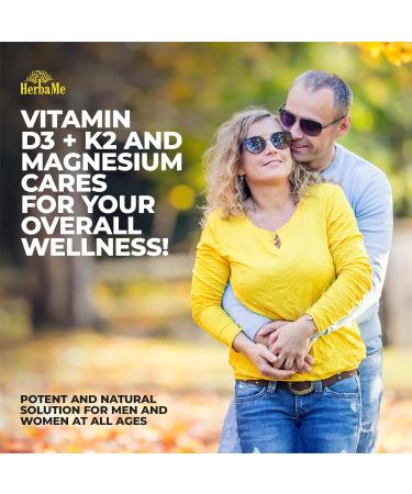 HerbaMe Vitamin D3 5000 IU + K2 with Magnesium Bisglycinate for Max Absorption | 90 Capsules | Immune Support | Promotes Heart, Bone and Muscle Health - Buy Online on GoSupps.com