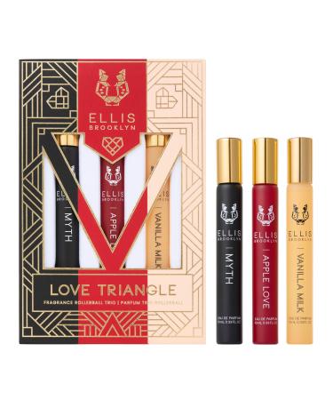 Ellis Brooklyn LOVE TRIANGLE Rollerball Trio - Clean Perfume for Women APPLE LOVE VANILLA MILK MYTH Rollerball Perfume Travel Size Perfume Gift Set APPLE LOVE MYTH VANILLA MILK 0.33 Fl Oz (Pack of 3)