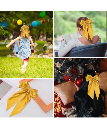 Yellow Big Hair Bow with French Barrette Clip - Satin Silky Hair Accessory for Women and Girls - Buy Online on GoSupps.com