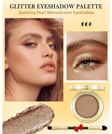Single Gold Shimmer Eyeshadow Pearl Glitter Eye Shadow Palette with Brush Shimmery Illuminating Finish Long Lasting Waterproof Cream Eyeshadow High Pigmented Ultra-Blendable Sparkly Eye Makeup-06 06# Bronze Gold - Buy Online on GoSupps.com