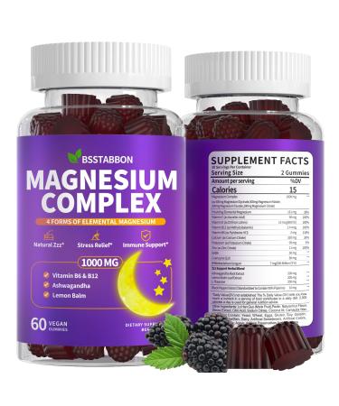 Magnesium Glycinate 400mg Gummies: Natural Melatonin Free Zzz Gummy Formulated with Citrate Malate Taurate Vitamin B6 D3 B12 Zinc Probiotic - High Absorption Zzz Aid for Adults(120Count) Berry 60 Count (Pack of 2)