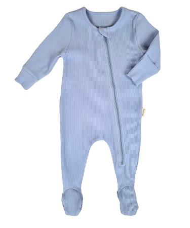 DreamBuy Zip Up Baby Sleepsuits Ribbed Cotton Footed or Footless. Unisex Newborn Clothes Baby boys' clothing and Baby girl clothes 6-12 Months Powder Blue
