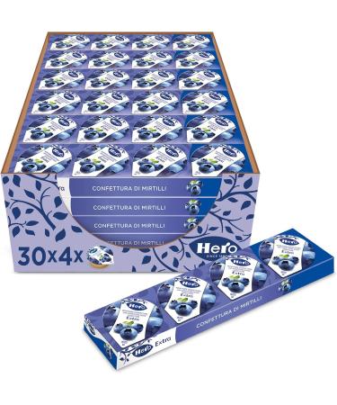 Hero Poker Blueberry Jam 30 packs of 100g (4 single doses x 25g) jam and preserves high quality fruit no preservatives and no colourings