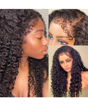180% Density Kinky Curly Edges Hairline 13X4 Lace Front Wigs HD Transparent Lace Frontal Wigs Human Hair with Curly Baby Hair Kinky Curly Glueless Frontal Wig Natural Pre Plucked (16inch  natural black color) 16 Inch nat...