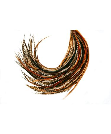 21 Natural Color Hair Feathers - 9 - 14  Long - Feathers for Hair Extension  Natural Hair Extension DIY Kit - Eye-Catching Design - 10 Micro-link Beads - 100% Real Rooster Feathers - Professional Color Hair Feathers Natu...