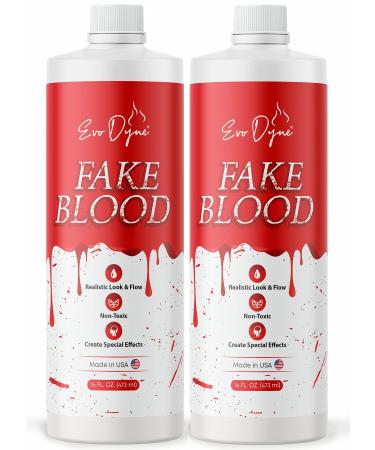 2-Pack Evo Dyne Fake Blood (16 FL OZ), Made in USA | Halloween Vampire Blood Bottle for Costumes Including Zombie, Vampire and Other Dress Up Needing a Gory Scene - Looks & Feels Like Real Blood