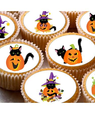 24 Pre-cut Pumpkin black cat Edible Cake Cupcake Toppers Wafer/Rice Paper