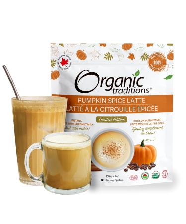 Organic Traditions Limited Edition Pumpkin Spice Latte 150g/5.3oz -organic drink mix - 100% real pumpkin instant coffee cinnamon nutmeg ginger clove cardamom and allspice dairy free