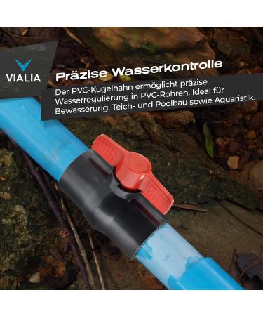 VIALIA PVC Ball Tap 50mm - Double Union Buffer Shut-Off Perfect for Pool & Pond Construction | Durable Adhesive & Screw Connections - Buy Online on GoSupps.com