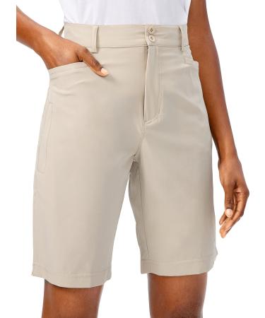 Women's Golf Hiking Shorts Lightweight Quick Dry 9" Cargo Bermuda Long Shorts Knee Length with Pockets for Women Khaki X-Large