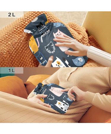 Hot Water Bottles with Cartoon Cat Cover - 2L Heating Bag for Pain Relief Sore Muscles & Arthritis - Buy Online on GoSupps.com