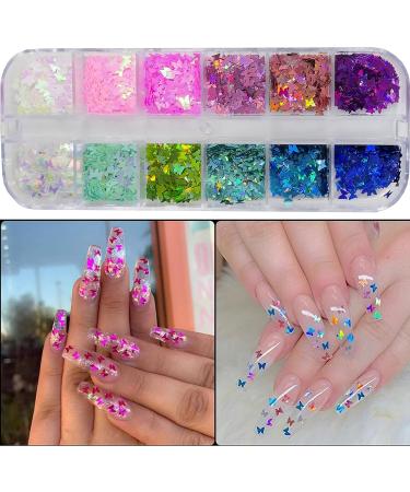 240pc XL Stiletto Acrylic Nail Tips with Butterfly Glitter Flakes - Perfect for Salon and Home DIY - Buy Online on GoSupps.com