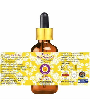 Pure Flax Seed Oil (50ml) - Cold Pressed Linum usitatissimum with Glass Dropper | International Shipping Available - Buy Online on GoSupps.com