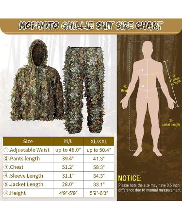 MOPHOTO Ghillie Suit 3D Leafy Camo Hunting Suits for Men & Youth - Jungle & Forest Camouflage for Hunting, Airsoft & Halloween - M/L (4.9-5ft) - Buy Online on GoSupps.com