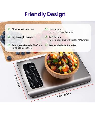 Etekcity Smart Food Nutrition Scale - Digital Grams and Ounces for Weight Loss, Baking, Cooking, Keto and Meal Prep - 11 Pounds-Large 304 Stainless Steel - Buy Online on GoSupps.com