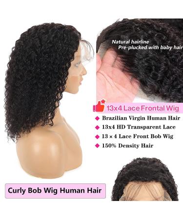 Short Curly Bob Human Hair Wig 12 Inch | HD Transparent Lace Front for Black Women | Glueless Deep Wave Bob Wig with Pre Plucked Natural Hairline and Baby Hair | 150% Density | Natural Black 12 Inch - Buy Online on GoSupps.com