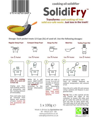 SolidiFry - 100% Plant-Based Cooking Oil Solidifier Powder - Dispose of Cooking Oil Easily - Solidifies up to 12 Cups - Eco-Friendly Solution - Buy Online on GoSupps.com