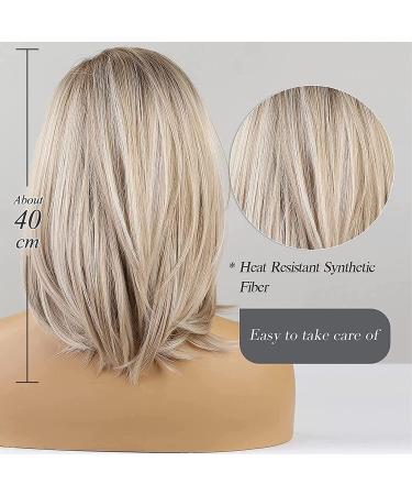 HAIRCUBE Blonde Shoulder Length Layered Wig for Women with Dark Roots - Synthetic Hair - Buy Online on GoSupps.com