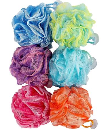 Spa Savvy Bath Sponges for Shower 6 Pack 50 Gram 5'' Shower Pouf Luffa Sponges Exfoliating Body Scrubber Bath Loofahs Shower Puff Balls Multicolor Shower Scrunchies with Suction Cups As Shown in the Image 6 Count (...