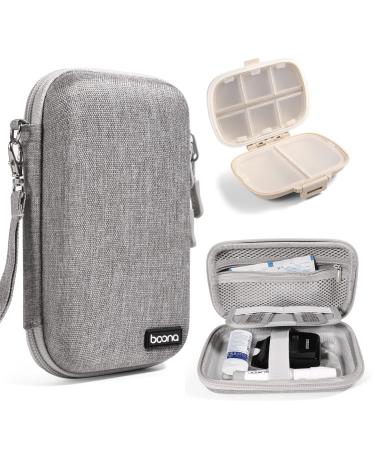 Diabetic Supplies Bag + Pill Box EVA Hard Shell Diabetics Travel Case Organizer for Glucose Monitor Kit Blood Sugar Monitor Test Strips for Diabetes Lancets Lancing Device (Small A Gray) Small A Gray