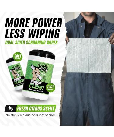 Grip Clean Heavy Duty Cleaning Wipes - Citrus Scented Waterless & Multi-Surface Tool Cleaner for Auto Mechanics - 30 Count - Cleans Grease Oil Paint & More - Buy Online on GoSupps.com