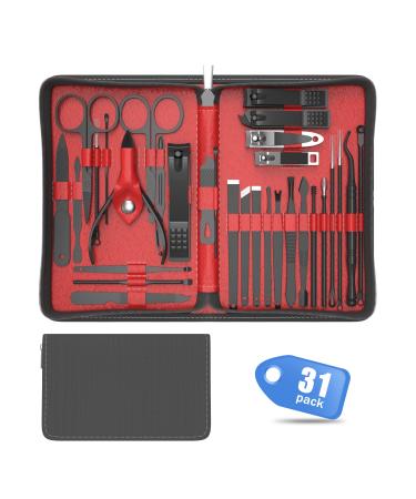 Tseoa Manicure Set Personal care, Nail Clipper Kit, Professional Nail Clipper Pedicure Set, Nail Tools with Luxurious Travel Case, Gifts for Men Women Family Friend, 31 Pieces (Black)