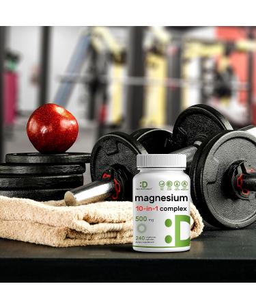 500mg Magnesium Complex Supplement - 240 Veggie Capsules, 10-in-1 Blend for Muscle, Joint & Relaxation Support - Chelated for Easy Absorption - Buy Online on GoSupps.com