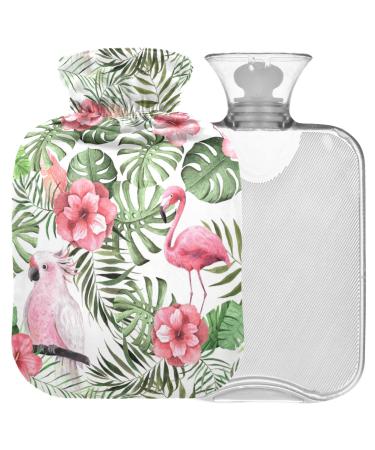 NAANLE heat bottle with cover palm leaf flowers flamingo Transparent hot water bottle 2l large hot hot water bottle for menstrual cramps pain relief handfoot heat and cold therapy