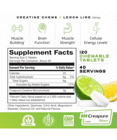 Muscle Feast Vegan Creatine Monohydrate NUTRITIONAL_SUPPLEMENT Gluten-Free Creapure Candy Lemon Lime 120 Tabs - Buy Online on GoSupps.com