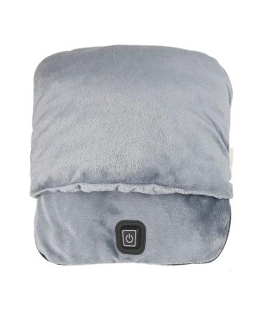 Foot warmer electrically heated with heating and vibration massage function electrical foot heating ultra-like flanel fleece durable anti-slip sole for men and women (gray one size) unit size gray